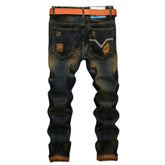 Personalized distressed straight-leg ripped jeans
